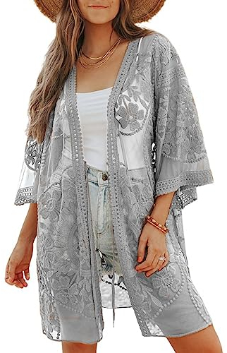 Bsubseach Kimonos for Women Bathing Suit Cover Up Sheer Summer Cardigans Swimsuit Coverup Dusters Beach Top Grey