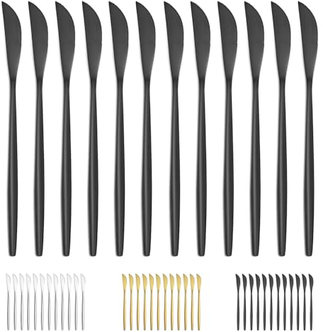 Bestdin Tafelmesser, Tafelmesser Set 12 Stück (21cm,8.3 zoll), Mattschwarze Besteck Messer aus Edelstahl, Frühstücksmesser/Buttermesser/Dessertmesser für Heimgebrauch Haus Küche, Spülmaschinenfest