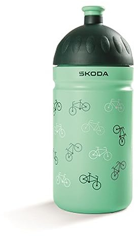 Skoda 6U0050309 Trinkflasche 500ml Flasche Wasserflasche Kinder, mit Fahrrad-Motiv, grün