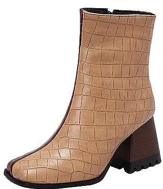 Yowablo Damenstiefel Herbst und Winter Damenstiefel in Europa und den Vereinigten Staaten Kurze Stiefel mit Farbblockmuster und quadratischem mit Stiefeln Schuhe Kurze (Brown,39)