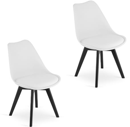 Home Collective 2er Set Esszimmerstuhl Stuhl Wohnzimmerstuhl 2X Weiss mit Kunststoffbeinen in schwarz, bequemer & Stabiler Schalenstuhl