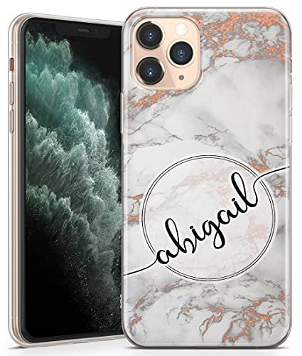 TULLUN Personalised Phone Case for iPhone 15 - Clear Soft Gel Custom Cover Rose Gold Marble ET Individual Style Initials Name Text - Diagonal name