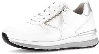 Gabor Damen Low-Top Sneaker, Frauen Halbschuhe,Wechselfußbett,Komfortable Mehrweite (H),schnürschuhe,schnürer,Weiss/Silber,37 EU / 4 UK