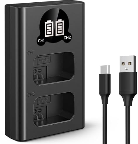 K&F Concept NP-FW50 Battery Charger with LCD Screen, Micro USB and Type-C Charger for Sony A7 A7II, A7RII, A7SII, A7S, A7S2, A7R, A7R2, A6000, A6500, A6300, A6400 Camera Batteries