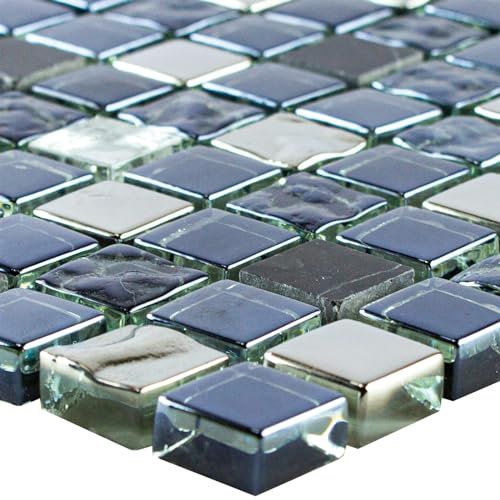 Glas Naturstein Marmor Mosaiksteine Cooktown Schwarz Silber Fliesenspiegel Wand