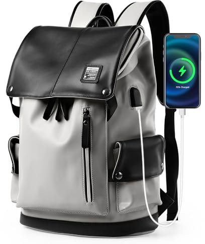 MATE ELAN Vintage Leder Rucksack für Herren Wasserdicht mit 15.6 Zoll Laptopfach Schwarz Rucksack Passt und Wandern Tagesrucksack für Reisen Arbeit