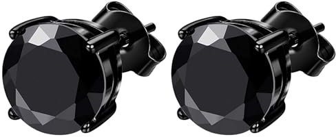 JewelryWe Runde Ohrstecker Zirkonia Ohrringe: 6mm Schwarz Damen Herren Edelstahl Kreis Gestüt Ohrringe Ohr-Piercings mit Rundschliff Cubic Zirkonia Elegant Glitzer Ohrschmuck für Frauen Männer