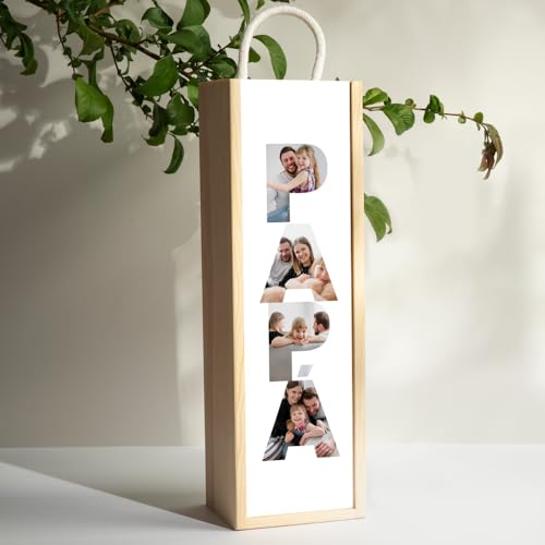 Transparent Gift Caja de Vino Personalizada Papá con Foto para el Día del Padre. Cajas de Madera Personalizadas Botella de Vino. Regalos Originales para Hombre. Regalos para Padres Personalizados