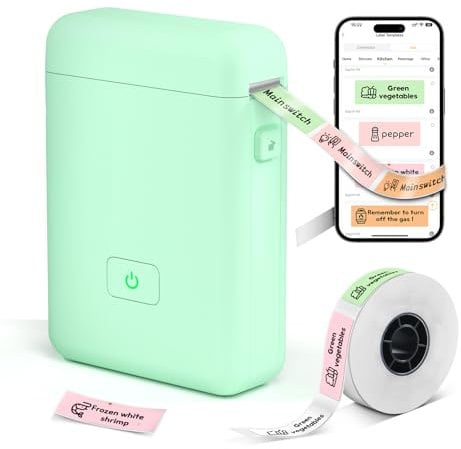 LFPERT Etikettiermaschinee,HP2-S etikettendrucker Bluetooth,Mini Label Printer mit Schablonen für Zuhause, Büro, Organisation, Aufbewahrung,Tragbarer Etikettendrucker kompatibel mit iOS, Android,grün