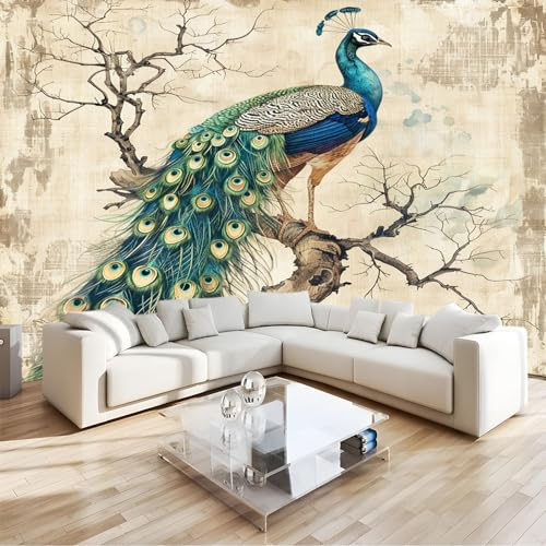 Art Fototapete Tierischer Pfau Im Chinesischen Stil 350 x 256 cm Vlies Tapeten Moderne Wandtapete Wohnzimmer Schlafzimmer Tapete