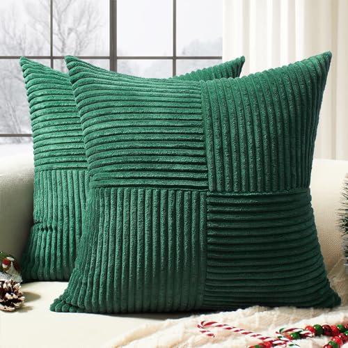 Softalker Boho Weihnachtskissenbezug 45x45 Grün Cord 2er Set Decoration Aesthetic Kissenhüllen Kissenbezüge Sofakissen Dekokissen Couchkissen Zierkissen skandinavisch Deko für Wohnzimmer Schlafzimmer