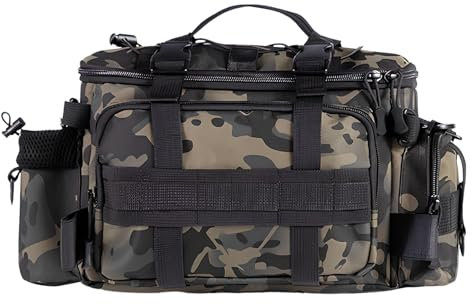 Lunaanda Black Camouflage Fishing Gear Lure Storage Waist Bag - Waterproof, Large Capacity, Multi-Functional Shoulder and Crossbody Bag for Fishing Rods and Accessories, 40x28x20cm