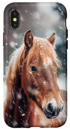 Pferd mit Schneeflocken Pferde Mädchen Hülle für iPhone X/XS