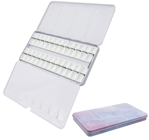 Bitray Grande palette de peinture aquarelle vide avec 48 demi-godets vides en métal portable pour gouache, peinture à l'huile, peinture et dessin pour artistes, artisans et amateurs de peinture