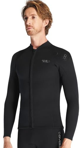 Neoprenanzug Jacke für Herren 1.5mm Neoprenanzug Oberteile Warmhalten Langarm Frontreißverschluss Neoprenoberteil für Tauchen Surfen Schnorcheln Schwimmen Wassersport 2XL Größe