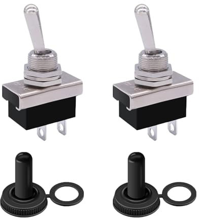 2 PCS Metal Toggle Switch Flick Flip, 12V 25A SPST ON/Off 2 Pin 2 Position with Upgrade Waterproof Rubber Cover Cap for Auto Car KN3D-101, Mini Switch for Car Auto Dash Light Electronics