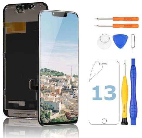 Yodoit für iPhone 13 Display-Ersatz, 6,1 Zoll LCD Bildschirm, FHD Touch Digitizer mit Reparatur Werkzeug Set, mit Schutzfolie, kompatibel mit Modell A2482, A2631, A2634, A2635, A2633