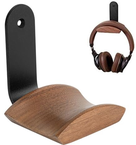 Jichenfang Headset Halterung mit 6cm Breiter Kopfstütze aus Nussbaum,Kopfhörer Ständer mit 3M Klebeband und Schraube,Headset Ständer für Over Ear und Gaming,Kopfhörer Halter für Tisch,Vitrine