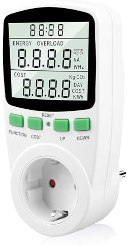 GOEDCH Prise Compteur d'Énergie Numérique: Compteur de Coûts d'énergie avec Écran LCD, Compteur Electrique Consommation avec Protection Contre les Surcharges, Puissance Maximale 3680 W, 16 A