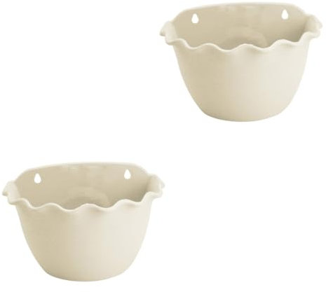 Sosoport 2 Pcs Pot De Fleurs Suspendu pour La Maison Vases Pots Plantes Mural Demi-Bol Pot De Fleurs Suspendu Mur Et Garde-Corps Pots Suspendus Bonsaï Pot De Fleurs Suspendu Beige