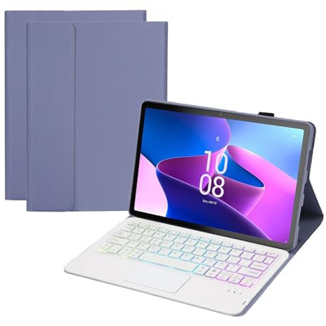 HLTOOP Keyboard Case for Lenovo Tab M10 (3rd Gen) 10.1 2022 (TB-328F), Backlit Detachable Wireless Bluetooth Keyboard with Touchpad,Purple