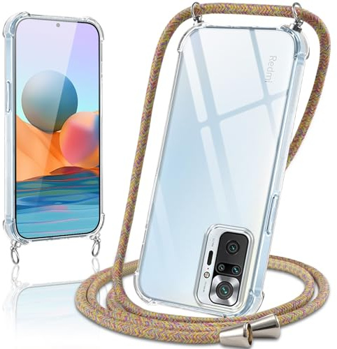 Coiwxmoi Coque avec Cordon pour Xiaomi Redmi Note 10 Pro / 10 Pro Max 6.67,Collier Réglable Téléphone Étui Portable Lanyard Case Transparent Souple Silicone TPU Housse Antichoc Protection Cover,Jaune