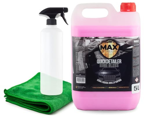 MAX DETAIL-LAB - Quickdetailer 5L - Limpieza Coche Quick Detailer Cera Líquida, Alto Brillo Exterior, Secado Rápido, Efecto Repelente Agua Antilluvia, Kit Limpieza Detailing Car Profesional, 5 Litros