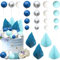 Gyufise 32Pcs Balls Cake Toppers Palm Leaves Cake Decorations DIY Foam Balls Paper Palm Leaf Cake Insert Toppers Decorations for Birthday Wedding Baby Shower Party Decorations Blue