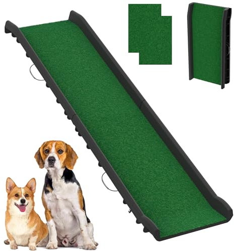 SUBTLETY 156x40x9cm Hunderampen aus Kunststoff Klappbar Haustiere Sicherheitsrampen Anti-Rutsch Hundetreppen Einstiegshilfe Tragfähigkeit Max. 90KG Hunde Stufen für Auto Pool Wohnwagen (Grün)