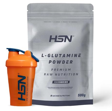 HSN L-Glutamina en Polvo + SHAKER BOLA MEZCLADORA | Sin Sabor 500g = 100 Tomas por Envase 100% Pura Glutamina | No-GMO, Vegano, Sin Gluten