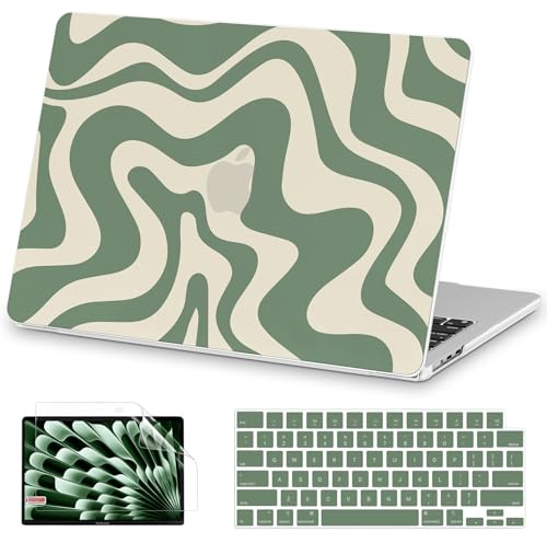AKIT Compatible avec MacBook Air 15 2025, 2024, 2023 M4 M3 M2 A3241 A3114 A2941, A2941, Coque rigide en plastique à motif unique pour ordinateur portable + protecteur d'écran pour ordinateur portable