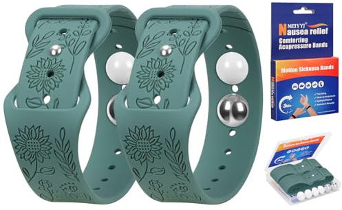 Travel Sickness Bands, Adjustable Acupressure Decoration Wristbands, Acupressure Nausea Relief Band for Morning Motion Sickness, Bands for Car Sea Fly Sickness-Pine Green
