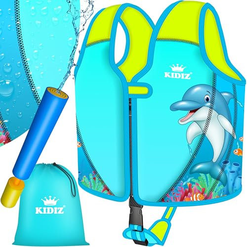 KIDIZ® Schwimmweste Kinder S 1-2 Jahre | Schwimmhilfe Jungen & Mädchen Badeweste Babys & Kleinkinder | Float Jacket Klettverschluss | Badeweste Neopren mit Wasserpistole | Sicherheitsgurt verstellbar
