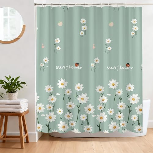 BREASOME Rideau de Douche Anti Moisissure 180 x 180 cm Rideau Douche Vert Fleurs Tissu Polyester Imperméable Lavable Rideau Baignoire avec 12 Crochets