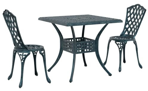 vidaXL Gartentisch Set 3 pcs Grün Gussaluminium, Alfresco Essgruppe, rustikale Gartenmöbel, traditioneller Patio, schöner Tisch für draußen
