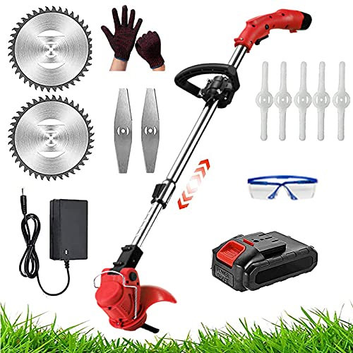 Cordless Strimmer, 24V Grass Trimmer with Battery and Charger, Rechargeable Lawn Edger with 3 Spare Blade Types for Garden Weeding and Maintenance, Battery Included