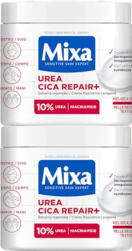 Mixa Pack Kreative Körpercreme Harnstoff Cica Repair+ für sehr trockene Haut mit 10% [Harnstoff + Panthenol]. Glättet, reduziert Rauheit und Ruhe. Geeignet für empfindliche Haut. 400 ml x 2