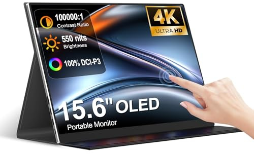 Sibolan - 15.6 Portable Monitor, 4K OLED 3456X2160 Touchscreen, 100% sRGB 10000:1, Multi-Touch, USB-C HDMI, Travel Monitor for PC, Phone, PS4/5, Xbox Switch with Case