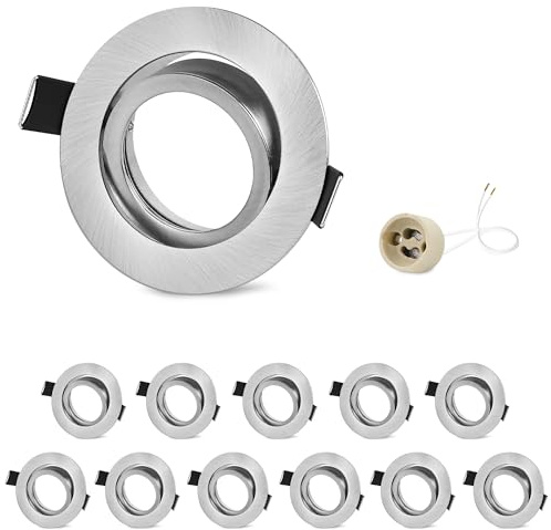 GeyouLux 12er Einbaustrahler GU10 Rahmen Nickel, schwenkbar, Lochmaß 68-75mm