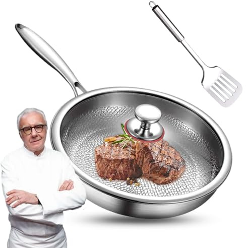 Adius Padella Pro in Titanio Plateful con Coperchio, Padella Antiaderente in Titanio, Multifunzionale, Riscaldamento Uniforme, Compatibile con Tutti i Piani Cottura (With Lid,26cm)