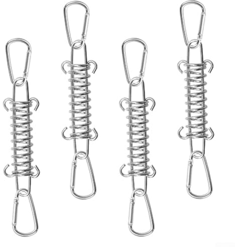 Honseadek 4 Stück Edelstahl Spannfedern mit 8 Karabiner für Markise und Zeltüberdachung Befestigung, Starke Elastizität Outdoor Camping Strand Sonnensegel