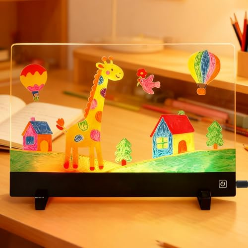 BlueXP LED Zeichenbrett Kinder RGB Maltafel 4 Modi Neonmarker Geschenk | Kreative LED Leuchttafel für Kinder RGB Beleuchtung 7 Farbmarkern Malvorlagen und Aufklebern mit Type-C Kabel und Ständer