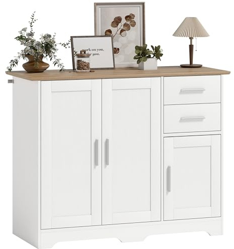 HOMCOM Credenza Cucina, Mobile Cucina, 3 Ante, 100x40x78cm, Bianco Naturale