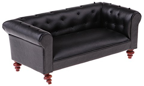 1/12 Puppenhaus Möbel Leder Lange Sofa Couch Miniatur Zubehör Schwarz