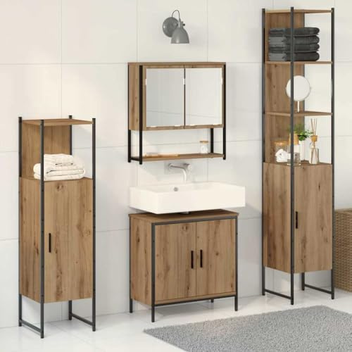 Holamys Badezimmermöbel-Set Braun Holzwerkstoff, 4-teilig mit Regal und Türen, Modernes Design für Stauraum, Langlebig, 33x33x185.5 cm