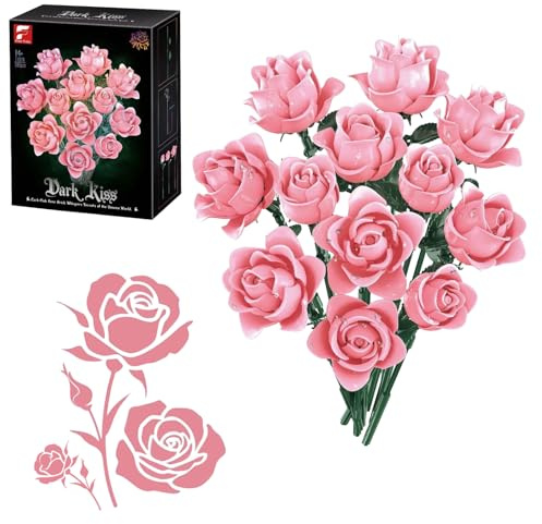 Klemmbausteine Blumen Rosen-Blumenstrauß Set, Künstliche Blumen aus Bausteinen, Kreatives Geschenk Erwachsene, Frauen oder Partner zu Muttertag, Valentinstag,Geburtstag Weihnachten,Stilvolle Wohn-Deko