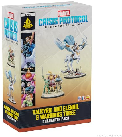 Asmodee, Marvel: Crisis Protocol – Valkyrie and Elendil & Warriors Three | Character Pack, Tabletop, Tactical miniatures game for 2 players, 90-120 minutes, strategy game for ages 14+, multilingual