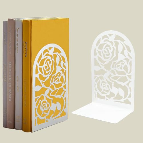 Serre Livres Métal Cale Livre-Noir Séparateurs de Livres Anti Rayures pour Bureau, Maison, Écoles CD, Librairie et Bibliothèque (Rose Blanche)
