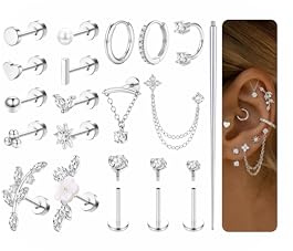 MILACOLATO 18 Stück Helix Piercings Edelstahl Ohrringe Piercing Ohr | 14K Vergoldet Flatback Ohrstecker Ohrringe Set Knorpel Rook Conch Tragus Piercing Set Geschenk Damen
