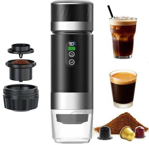 Foreverup Tragbare Kaffeemaschine, 3 in 1 Akku Kaffeemaschine, Auto Espressomaschine mit USB, Mini kaffeemaschine für Camping, Auto, Reise, Kompatibel mit Kapsel & Gemahlener Kaffee